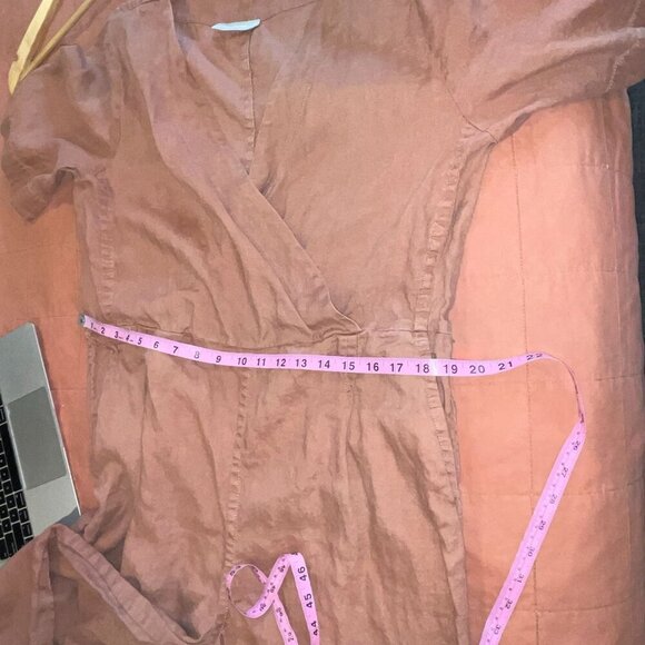 Everlane Rust Brown Linen Wrap Short Sleeves & Wide Legs Women's Jumpsuit Size 1 - Picture 9 of 10